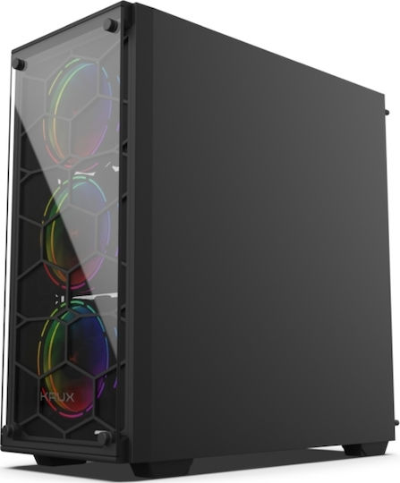 Krux Leda Gaming Midi-Turm Computergehäuse mit Seitenfenster und RGB-Beleuchtung Schwarz
