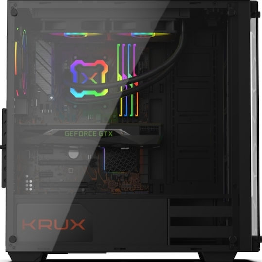Krux Leda Gaming Midi-Turm Computergehäuse mit Seitenfenster und RGB-Beleuchtung Schwarz