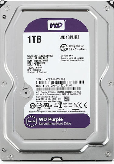 Western Digital Purple 1TB HDD Hard Drive 3.5" SATA III 5400rpm with 64MB Cache for Recorder WD10PURZ