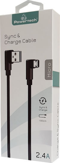 Powertech Angle (90°) / Braided USB 2.0 to micro USB Cable Μαύρο 1m (PTR-0042)