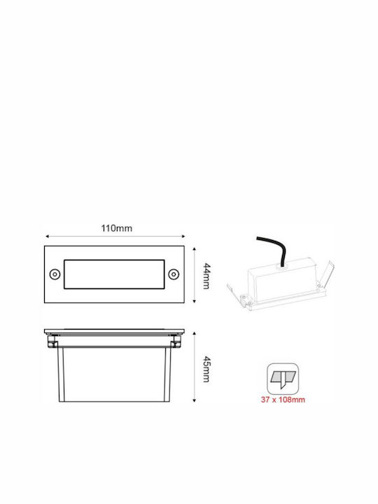 Aca Wall-Mounted Outdoor Spot LED IP54 2W with Warm White Light 11x44εκ.