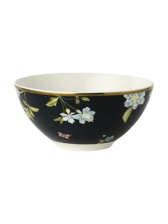 Laura Ashley Midnight Uni Porcelain Cereal Bowl Μαύρο with Diameter 13εκ. 1pcs