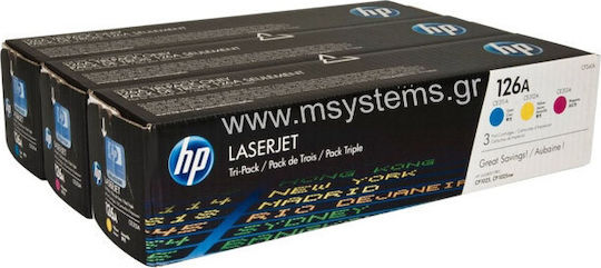 HP 126A Γνήσιο Multipack Toner Laser Εκτυπωτή Κίτρινο/Κυανό/Ματζέντα 3τμχ (CF341A)