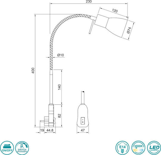 Trio Lighting Levisto Single Spot with Socket E14 in Silver Color