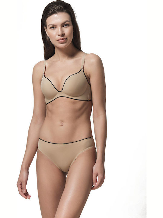 Miracle One Beige/Black Σουτιέν Push Up χωρίς Μπανέλες