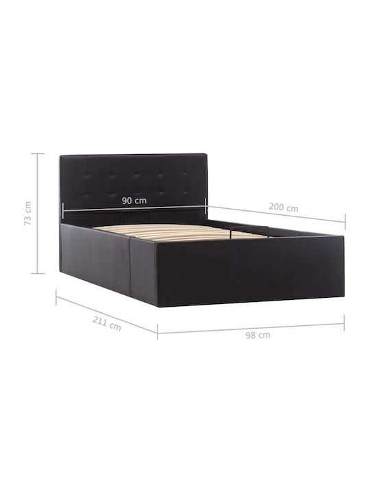 Bed Single Upholstered with Leatherette Black with Slats for Mattress 90x200cm