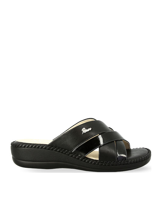 Parex Leather Women's Flat Sandals Anatomic in Black Color