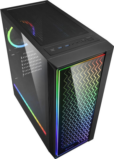 Sharkoon RGB Lit 200 Gaming Midi Tower Κουτί Υπολογιστή με Πλαϊνό Παράθυρο Μαύρο