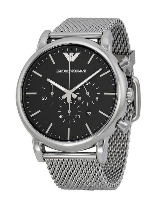 Emporio Armani Classic Herrenuhr 46mm Chronograph Batterie mit Silber Metallarmband