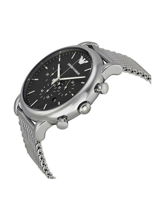 Emporio Armani Classic Herrenuhr 46mm Chronograph Batterie mit Silber Metallarmband