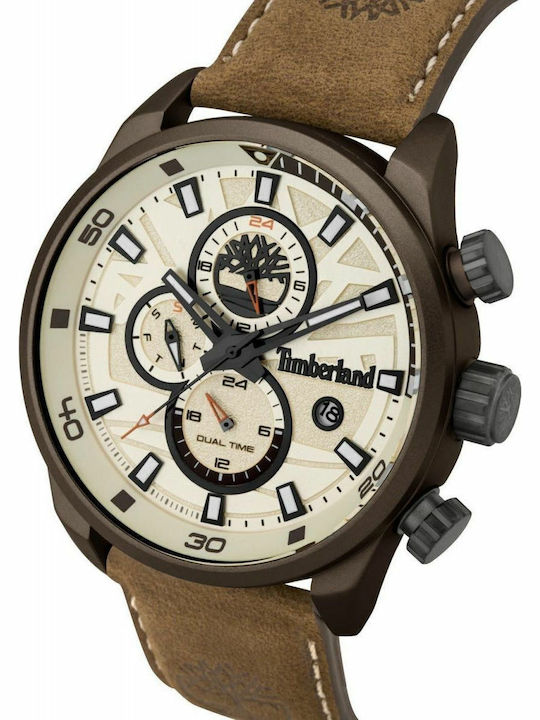Timberland Henniker II Ανδρικό Ρολόι 46mm Χρονογράφος Μπαταρίας με Καφέ Δερμάτινο Λουράκι