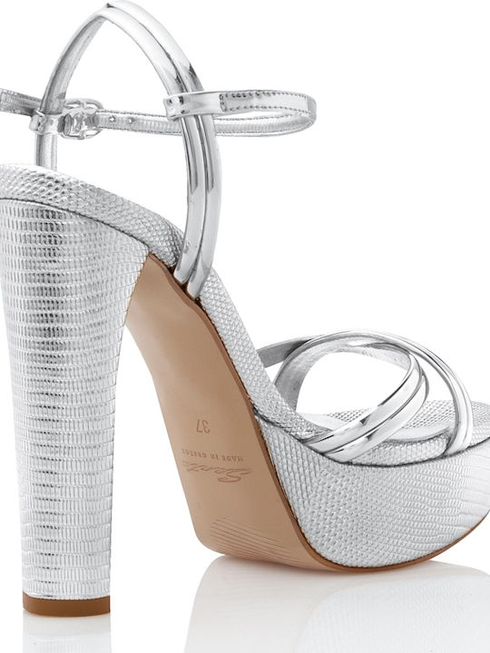 Women's Sandals with Thin High Heel In Silver Colour 20-247-10