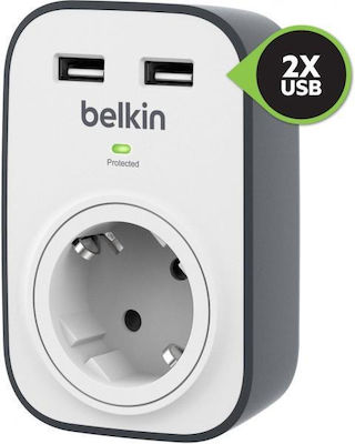 Belkin Μονή Εξωτερική Πρίζα Ρεύματος Ασφαλείας με 2 Θύρες USB Λευκή