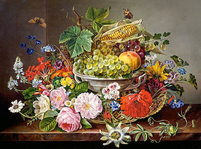 Still Life with Flowers and Fruit Basket Puzzle 2D 2000 Pieces