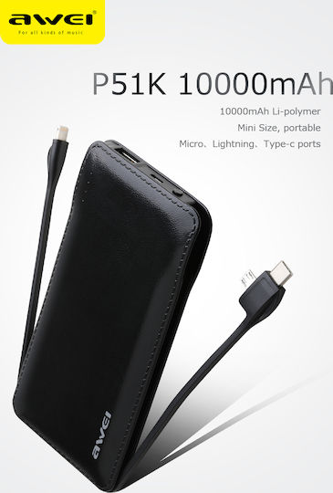Awei P51K Power Bank 10000mAh cu Port USB-A Negru