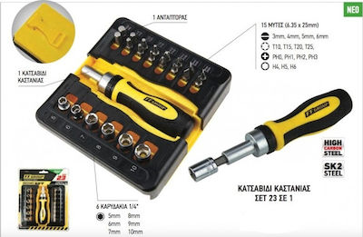 F.F. Group Screwdriver Ratchet with 23 Magnetic Interchangeable Tips