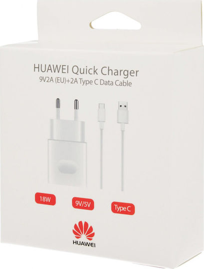Huawei Φορτιστής με Θύρα USB-A και Καλώδιο USB-C 18W Λευκός (HW-059200EHQ Bulk)
