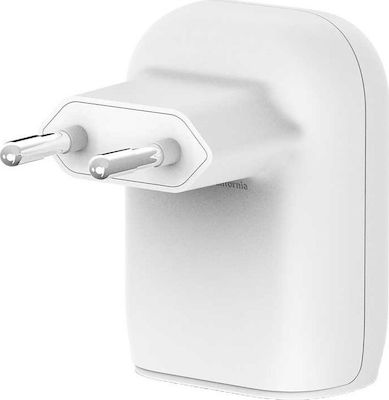 Belkin 2x USB / USB-C Wall Adapter Λευκό (Boost Charge)