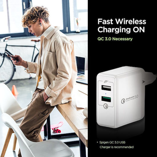 Spigen Ασύρματος Φορτιστής (Qi Pad) 18W Quick Charge 3.0 Μαύρος (F309W)