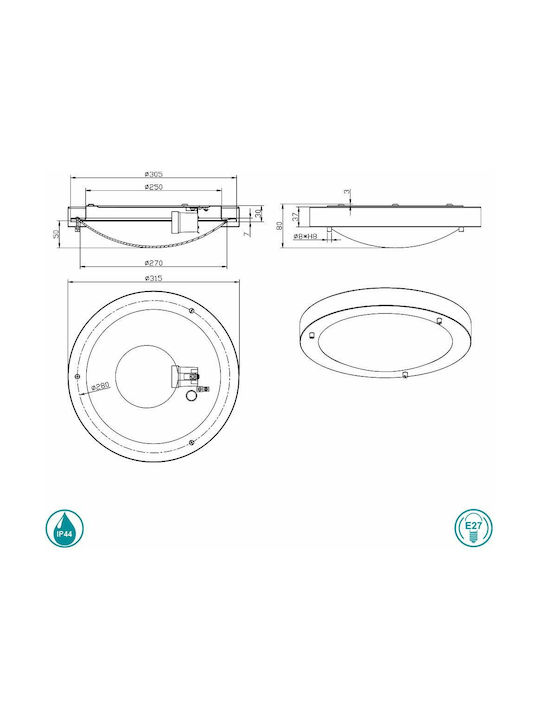 Trio Lighting Condus Plafonieră de Tavan Baie 31buc Argintiu cu Soclu E27