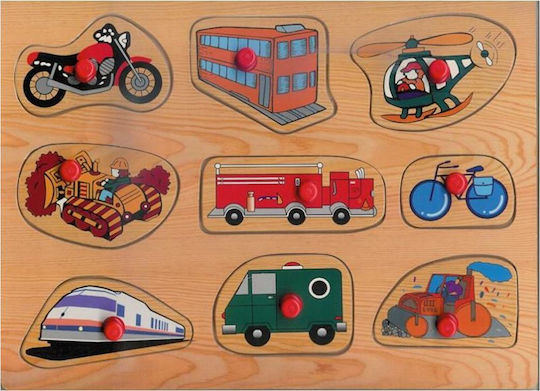 Wooden Kids Peg Puzzle Colorful Transport I for 2+ years+ Years 9pcs Anelixi