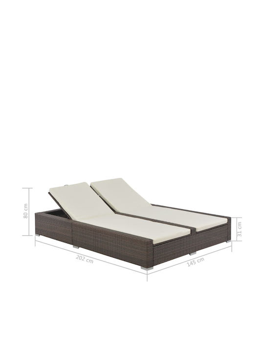 Sunbed Double Rattan with Cushion Brown 202x145x80cm.
