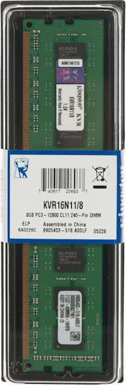 Kingston Valueram DDR3 με Module 1x8GB και Ταχύτητα 1600 για Desktop