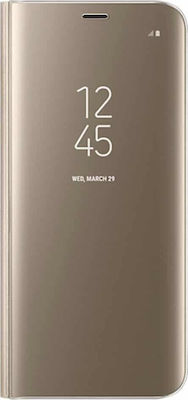 Hurtel Clear View Synthetic Leather / Plastic Book Gold (Galaxy S9)