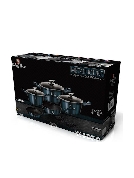 Berlinger Haus Metallic Line Cookware Set Made of Aluminum Aquamarine Collection with Stone Interior Coating 5 Pieces