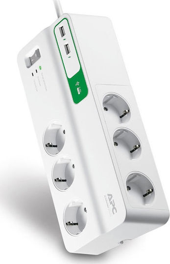 APC Essential SurgeArrest Πολύπριζο 6 Θέσεων με 2 USB-A, Διακόπτη και Καλώδιο 2m