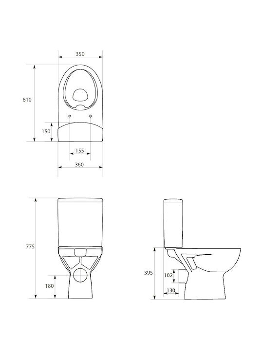 Cersanit Parva Floor-Standing Toilet Bottom Siphon with Flush with Cover Duroplast White