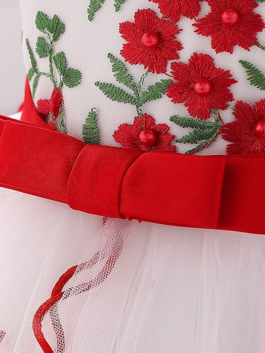 Children's Dress Sleeveless Tulle Floral White
