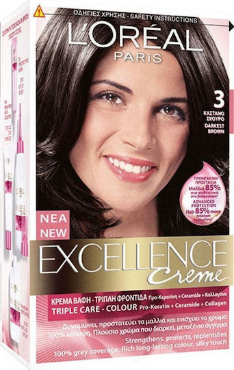 L'Oreal Paris Excellence Creme Βαφή Μαλλιών 3 Καστανό Σκούρο 48ml