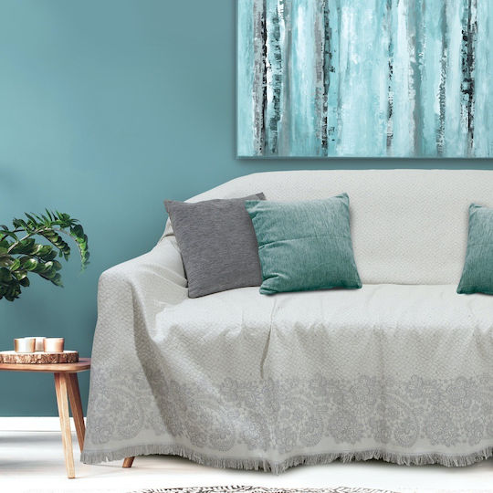 Das Home 0164 Zweisitzer-Sofa Überwurf Jacquard 180x250cm Ecru
