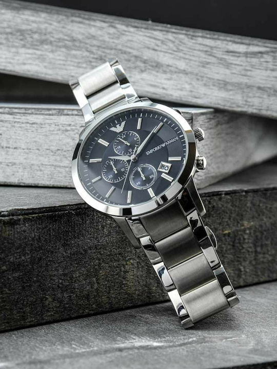 Emporio Armani Renato Men's Watch 43mm Chronograph Battery with Silver Metal Bracelet
