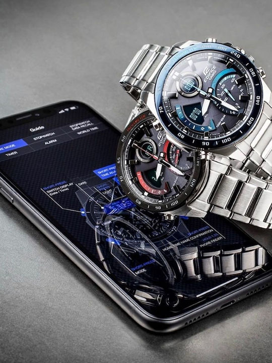 Casio Edifice Αναλογικό/Ψηφιακό Ανδρικό Ρολόι 51mm Χρονογράφος Solar με Ασημί Μεταλλικό Μπρασελέ