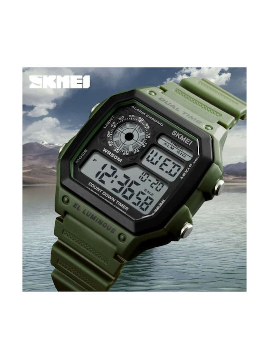 Skmei 1299 Digital Watch Battery with Green Rubber Strap 1299 - Army Green