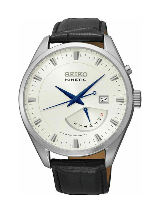 Seiko Kinetic Ανδρικό Ρολόι 42mm Kinetic με Μαύρο Δερμάτινο Λουράκι