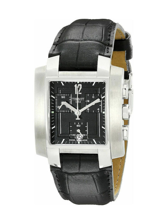 Tissot Watch Chronograph Battery with Black Leather Strap