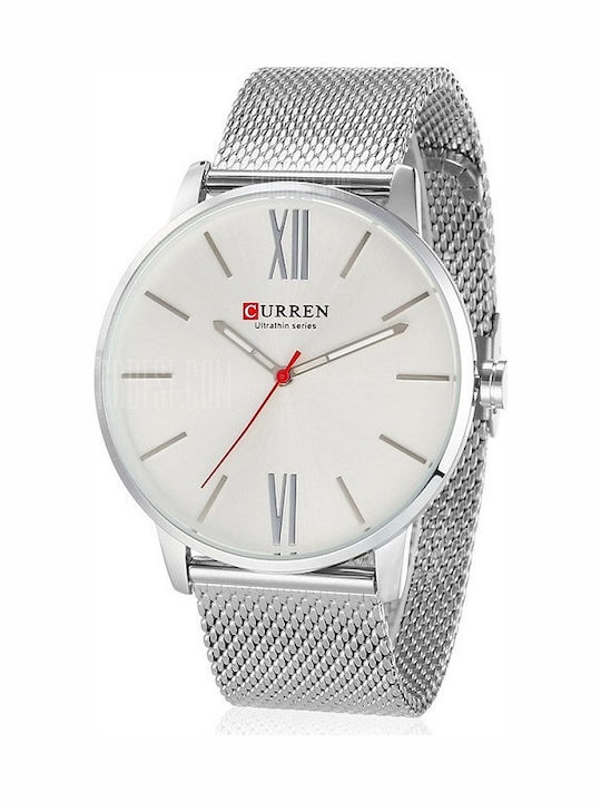 Curren Men's Watch 44mm Battery with Metal Bracelet Thin Silver