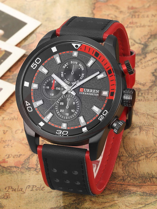 Curren Ανδρικό Ρολόι 48mm Χρονογράφος Μπαταρίας με Μαύρο Δερμάτινο Λουράκι