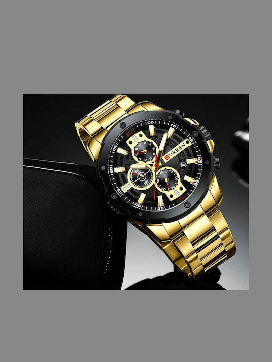Curren Ανδρικό Ρολόι 49mm Χρονογράφος Μπαταρίας με Μεταλλικό Μπρασελέ Gold