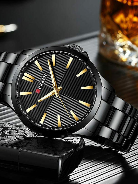 Curren Ανδρικό Ρολόι 44mm Μπαταρίας με Μαύρο Μεταλλικό Μπρασελέ