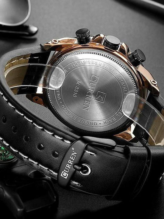 Curren Ανδρικό Ρολόι 48mm Χρονογράφος Μπαταρίας με Μαύρο Δερμάτινο Λουράκι