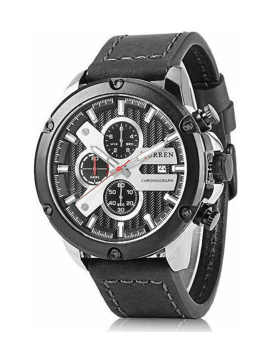 Curren Watch Chronograph Battery with Leather Strap Black / Silver