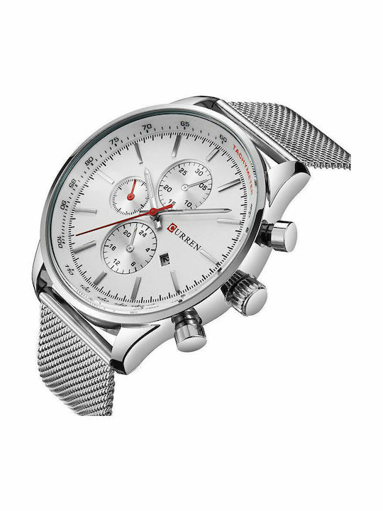 Curren Herrenuhr 44mm Batterie mit Metallarmband Silver / White