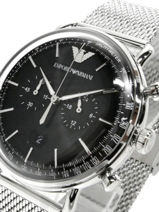 Emporio Armani Aviator Herrenuhr 43mm Chronograph Batterie mit Silber Metallarmband