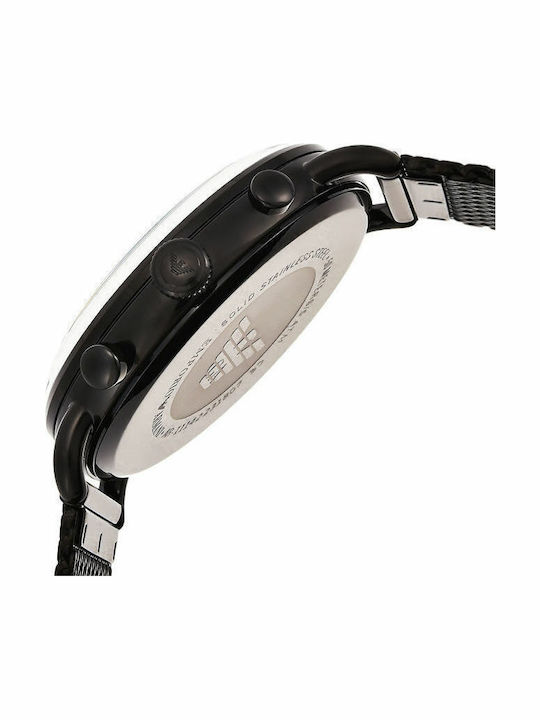 Emporio Armani Ανδρικό Ρολόι 44mm Χρονογράφος Μπαταρίας με Μαύρο Μεταλλικό Μπρασελέ