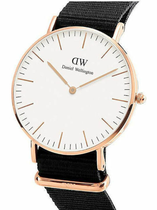 Daniel Wellington Classic Cornwall Men's Watch 40mm Battery with Black Fabric Strap