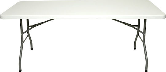 Outdoor Dinner Foldable Table with Plastic Surface and Metal Frame White 183x77x74cm